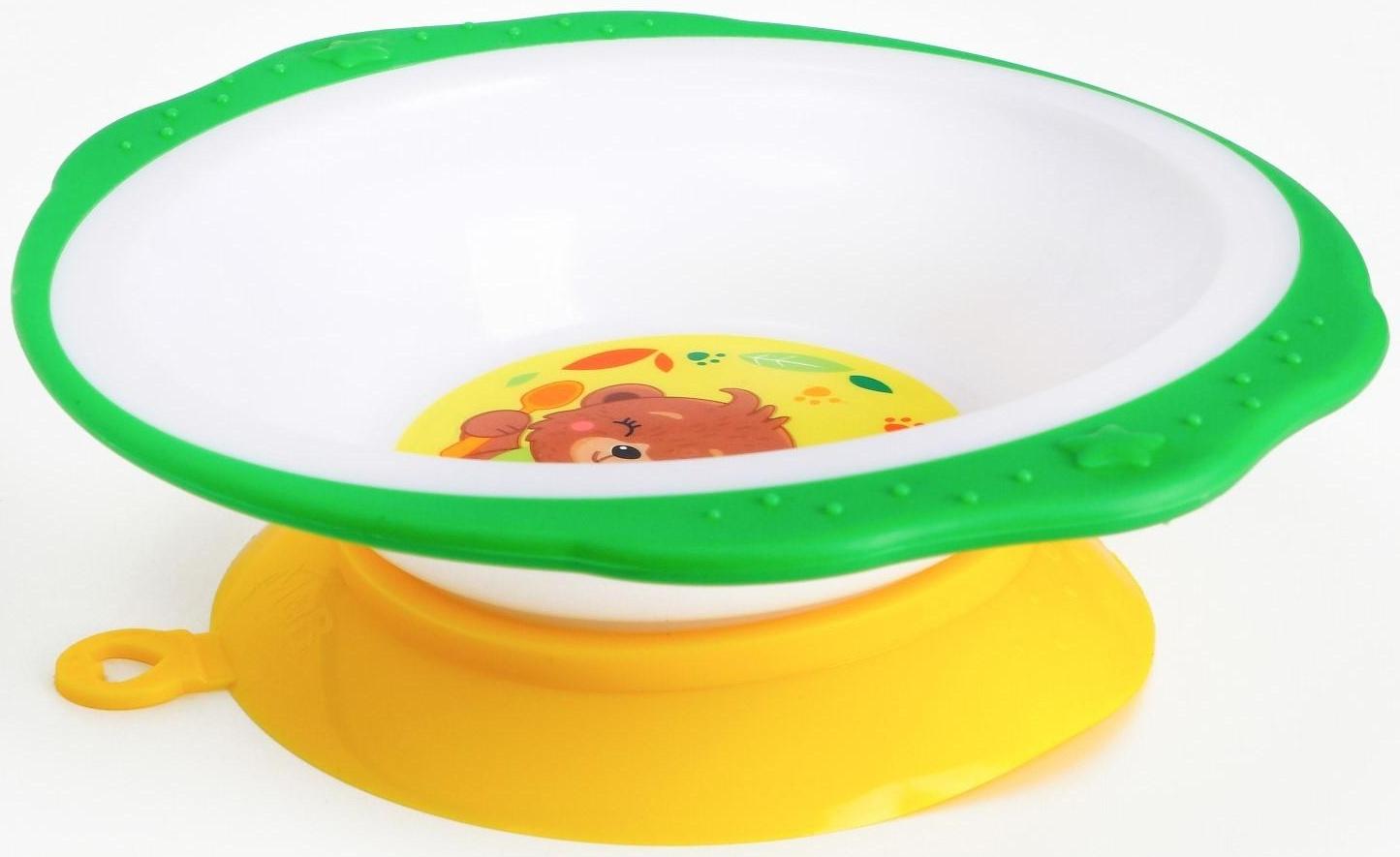 Набор детской посуды «Медвежонок», тарелка на присоске 250мл, вилка, ложка