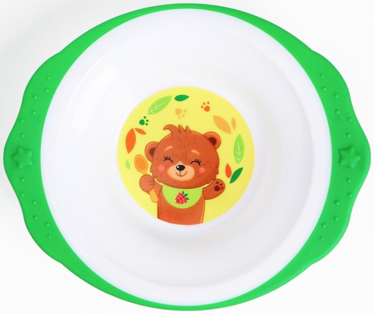 Набор детской посуды «Медвежонок», тарелка на присоске 250мл, вилка, ложка