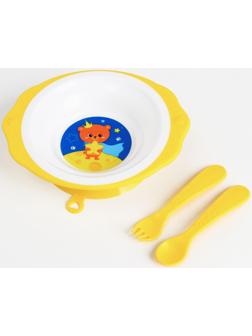 Набор детской посуды «Мишка принц», тарелка на присоске 250мл, вилка, ложка