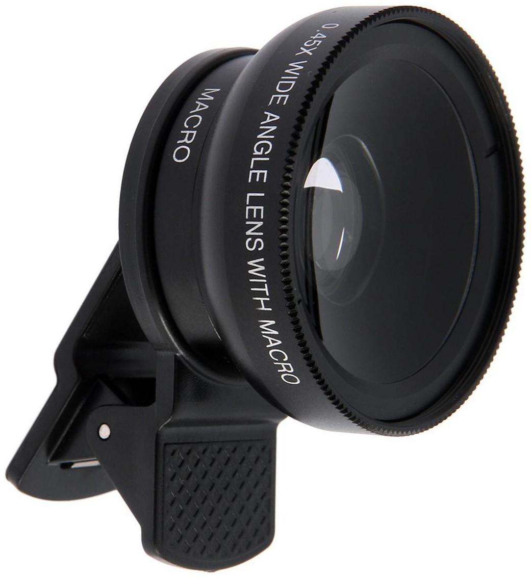Широкоугольный макрообъектив-линза для телефона 2 в 1, 0.45Х, 37 мм, чёрный