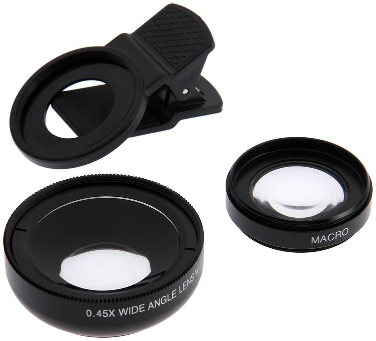 Широкоугольный макрообъектив-линза для телефона 2 в 1, 0.45Х, 37 мм, чёрный