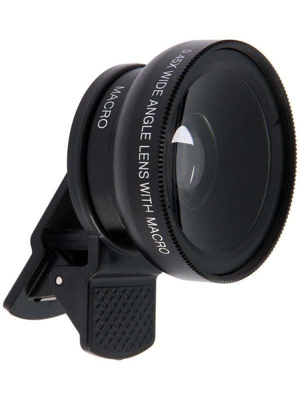 Широкоугольный макрообъектив-линза для телефона 2 в 1, 0.45Х, 37 мм, чёрный