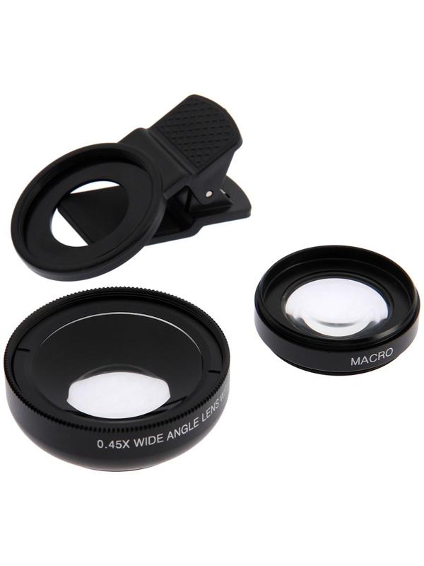 Широкоугольный макрообъектив-линза для телефона 2 в 1, 0.45Х, 37 мм, чёрный