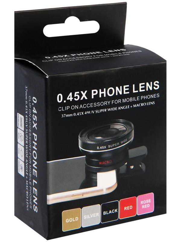 Широкоугольный макрообъектив-линза для телефона 2 в 1, 0.45Х, 37 мм, чёрный