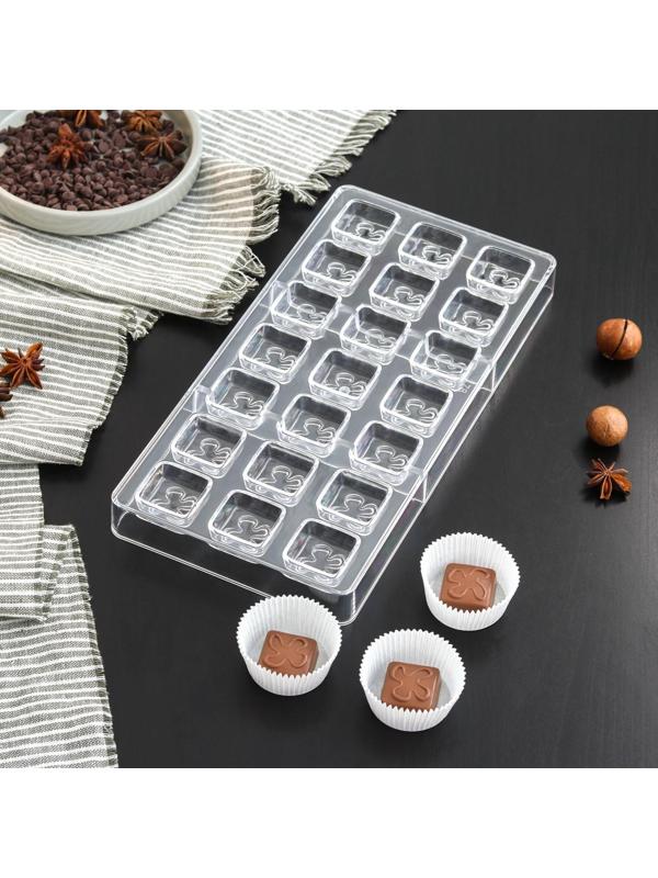 Форма для шоколада и конфет KONFINETTA «Клевер», 27,5×17,5×2,5 см, 21 ячейка, ячейка 2,5×2,5×1 см