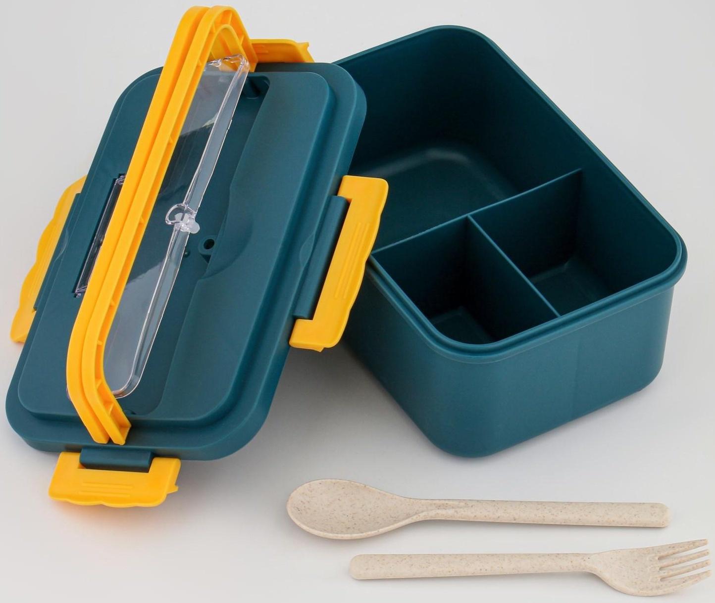 Ланч-бокс, 1.3 л, с приборами, 12 х 8.6 х 20 см, бирюзовый