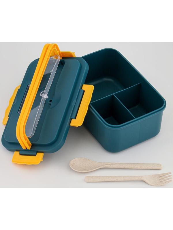 Ланч-бокс, 1.3 л, с приборами, 12 х 8.6 х 20 см, бирюзовый