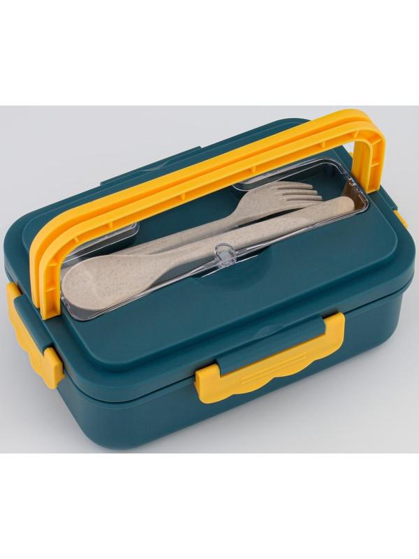 Ланч-бокс, 1.3 л, с приборами, 12 х 8.6 х 20 см, бирюзовый