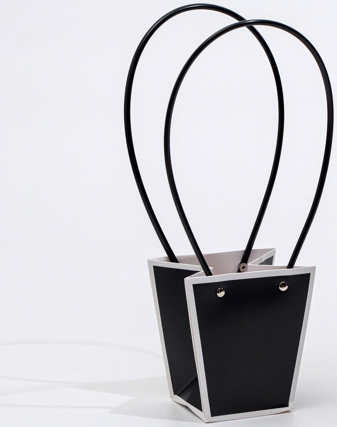 Сумка для цветов Черная влагостойкая, 12x12-8x8-12.5 см