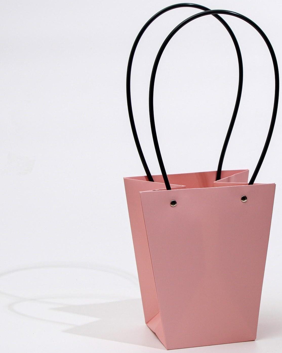 Сумка для цветов розовая влагостойкая, 17x17-11.5x11.5-20 см