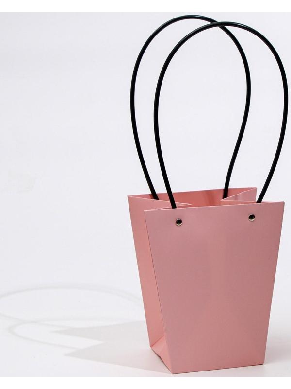Сумка для цветов розовая влагостойкая, 17x17-11.5x11.5-20 см