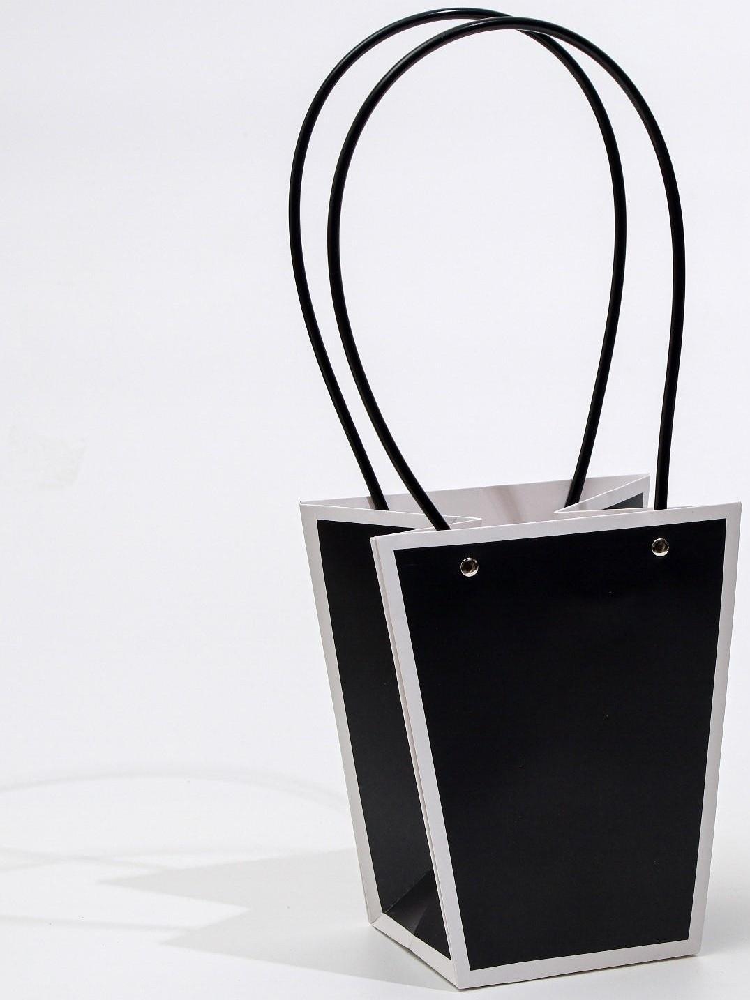 Сумка для цветов Черная влагостойкая, 17x17-11.5 x 11.5-20 см