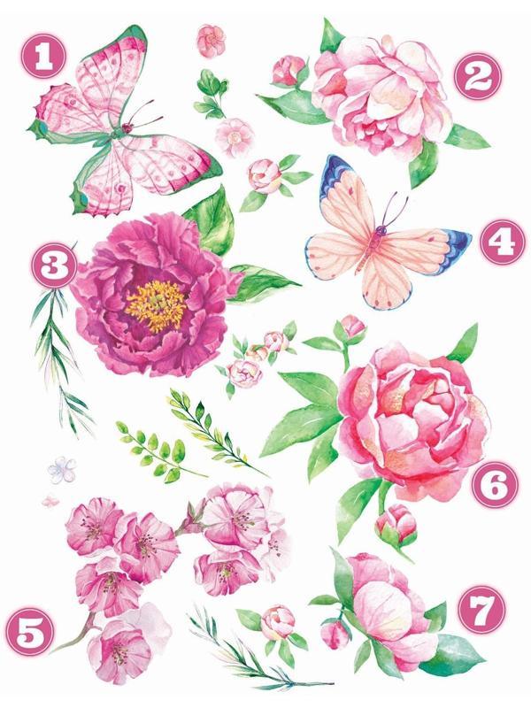 Термотрансфер «Бабочки с цветами», 19,5 × 28 см, 7 дизайнов