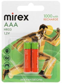 Аккумулятор Mirex, Ni-Mh, AAA, HR03-2BL, 1.2В, 1000 мАч, блистер, 2 шт.