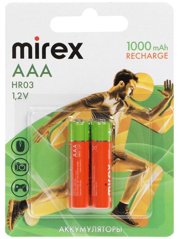 Аккумулятор Mirex, Ni-Mh, AAA, HR03-2BL, 1.2В, 1000 мАч, блистер, 2 шт.