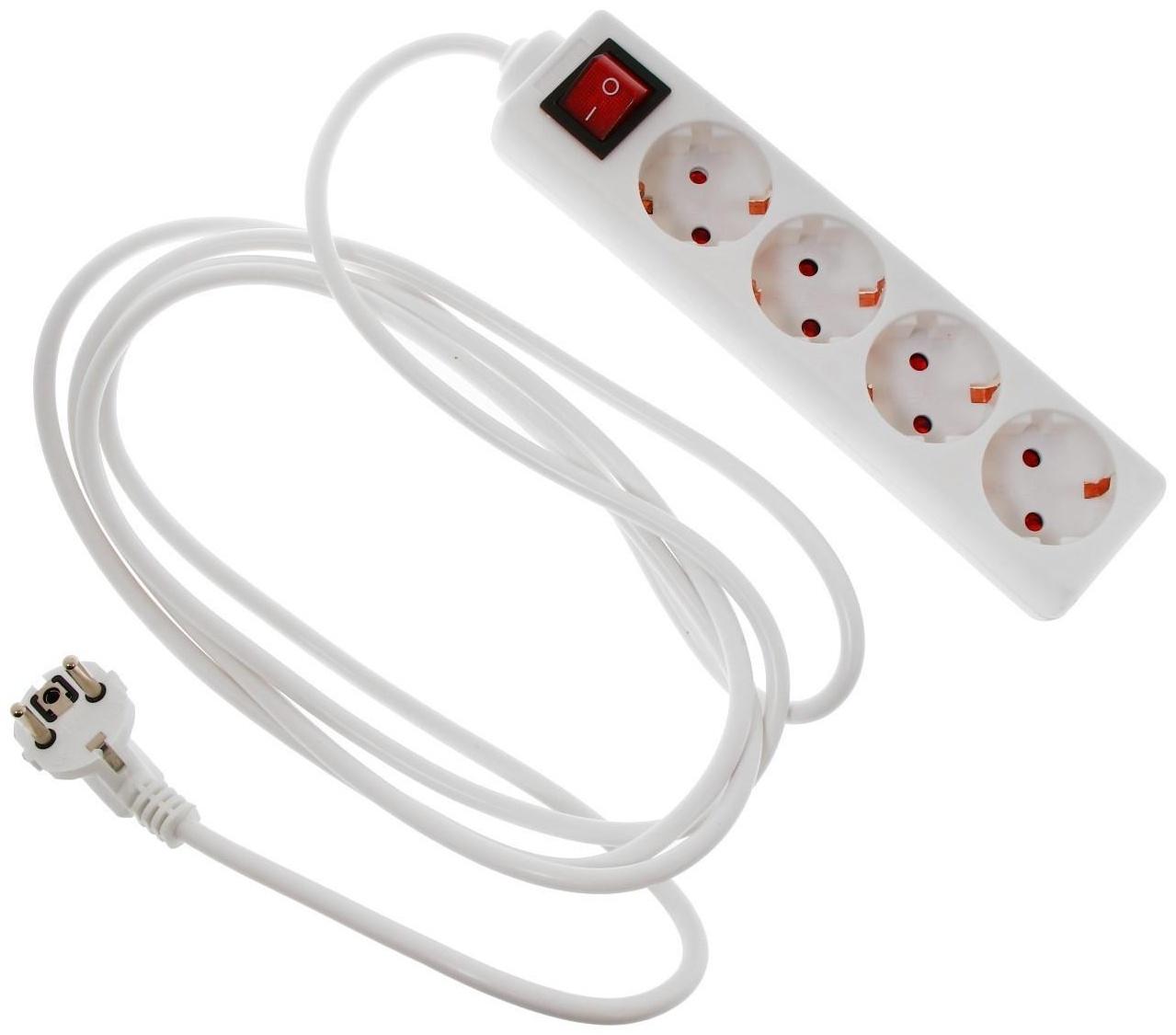 Удлинитель Luazon Lighting, 4 розетки, 3м, 6А,1300 Вт, ПВС 3х0.75 мм2, с з/к, с выкл., Б
