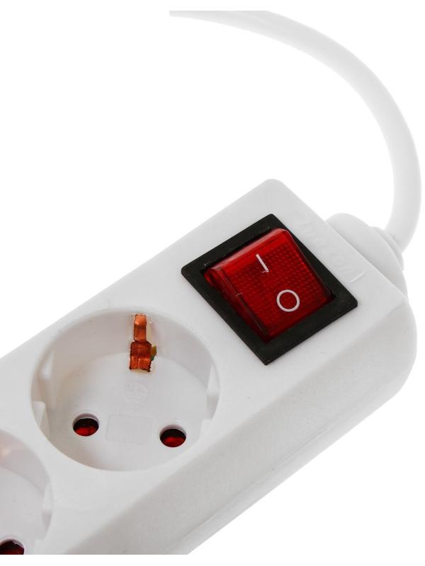 Удлинитель Luazon Lighting, 4 розетки, 3м, 6А,1300 Вт, ПВС 3х0.75 мм2, с з/к, с выкл., Б