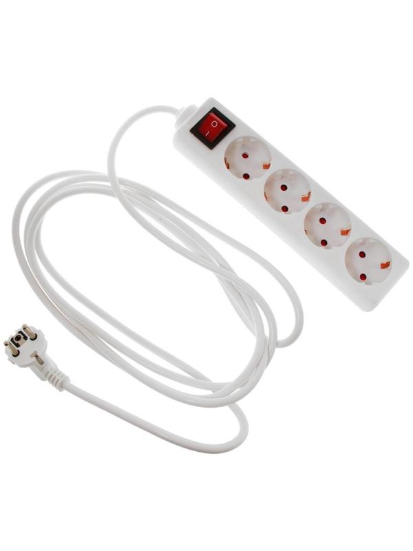 Удлинитель Luazon Lighting, 4 розетки, 3м, 6А,1300 Вт, ПВС 3х0.75 мм2, с з/к, с выкл., Б
