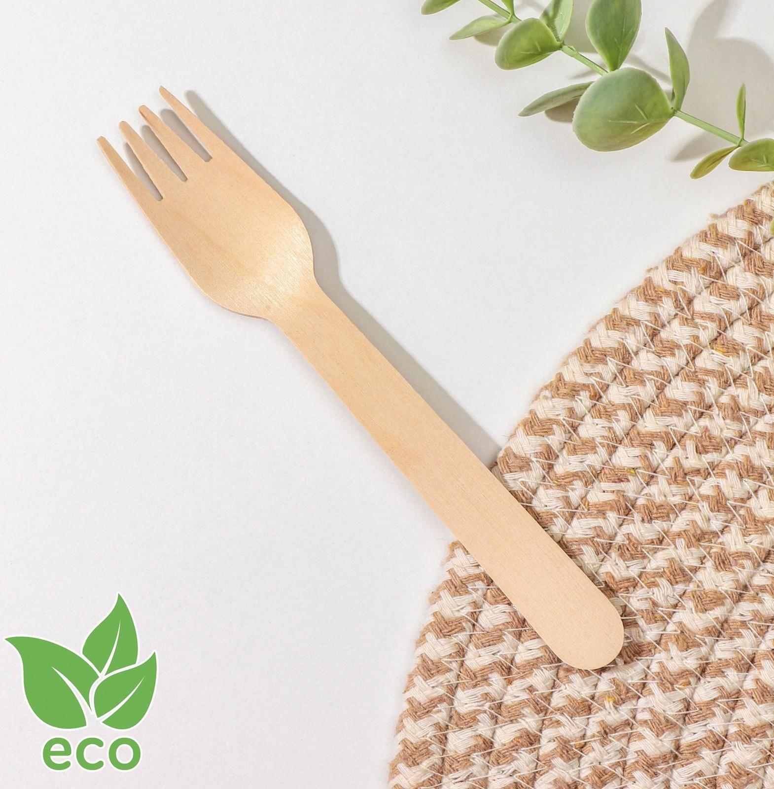 Вилка деревянная, 16 см, фасовка 50 шт