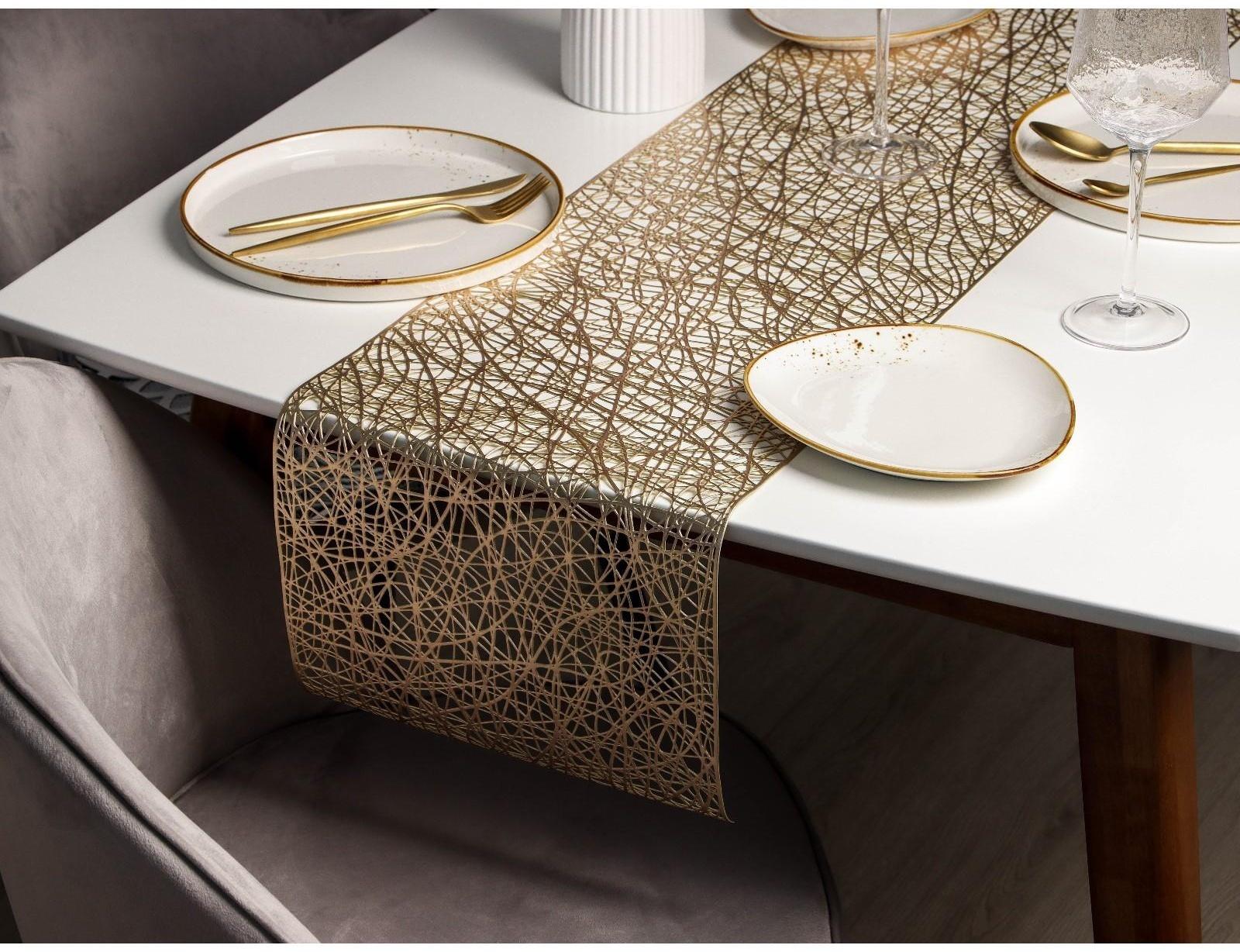 Дорожка на стол Доляна «Паутинка», 30×150 см, цвет золотой