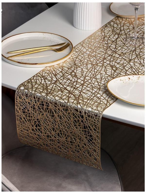 Дорожка на стол Доляна «Паутинка», 30×150 см, цвет золотой