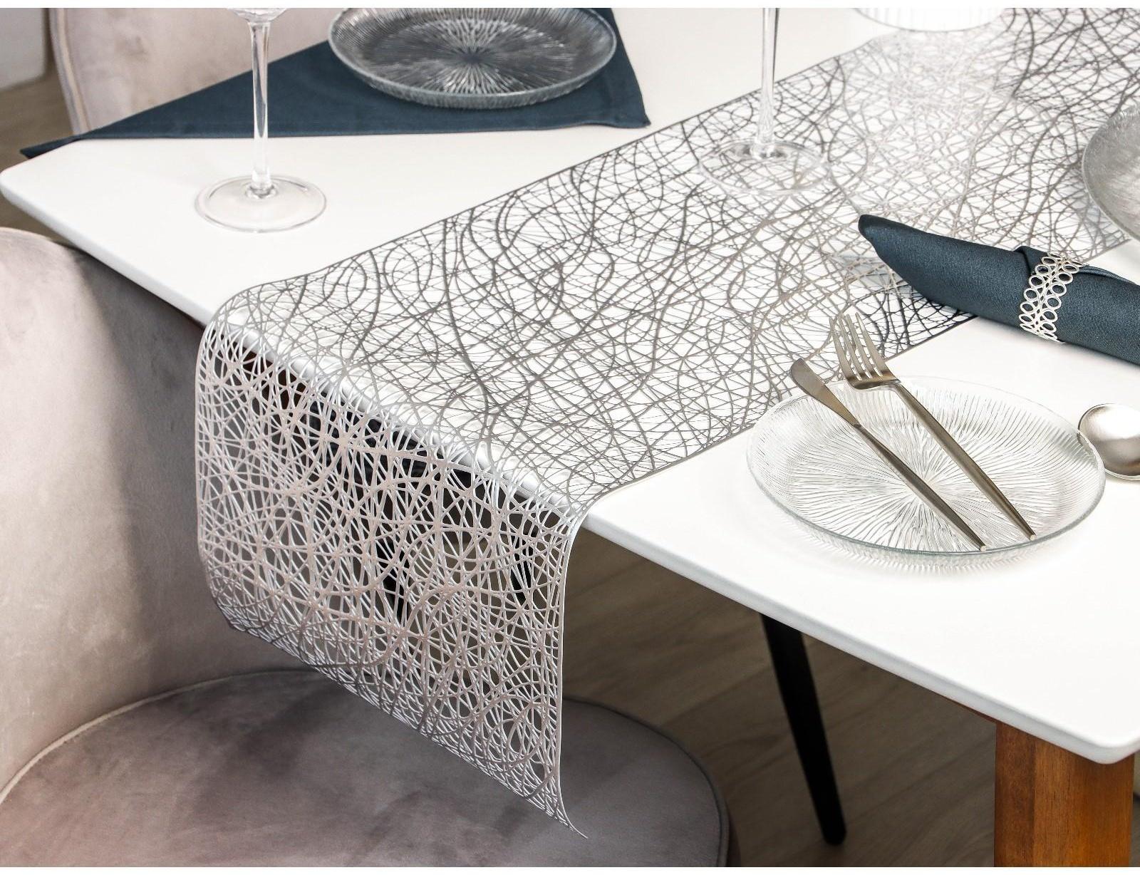 Дорожка на стол Доляна «Паутинка», 30×150 см, цвет серебряный