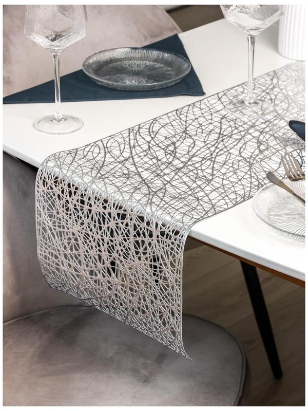 Дорожка на стол Доляна «Паутинка», 30×150 см, цвет серебряный