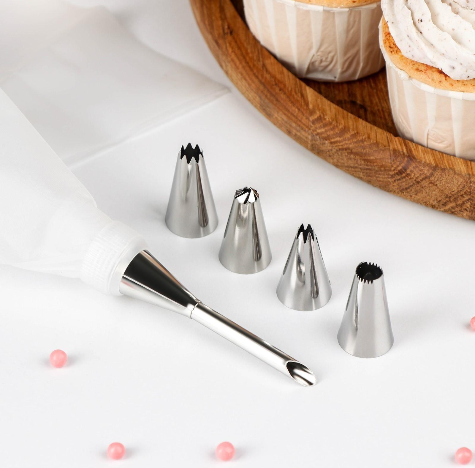 Набор кондитерский «Десертный» 7 предметов: мешок 22×12 см, насадки 5 шт, адаптер