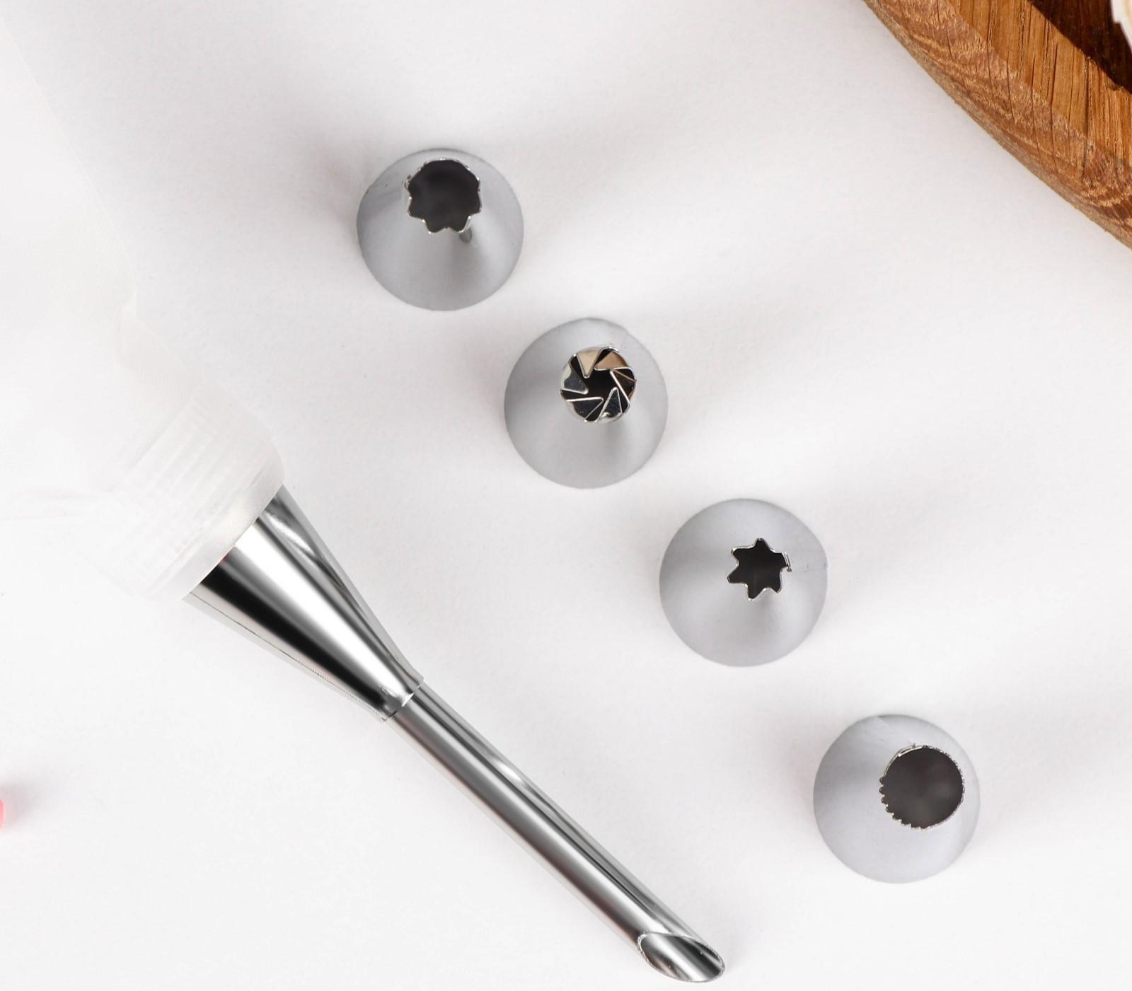 Набор кондитерский «Десертный» 7 предметов: мешок 22×12 см, насадки 5 шт, адаптер