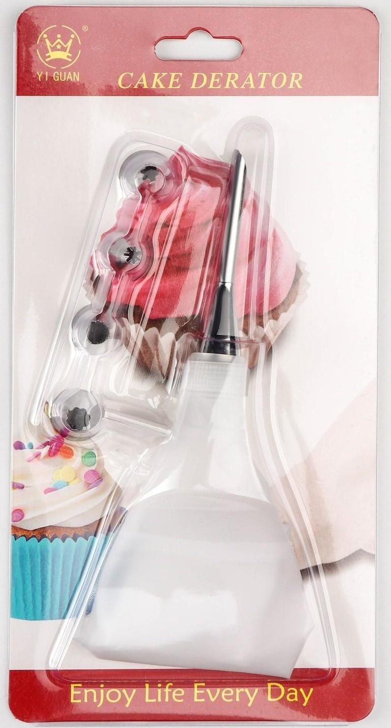 Набор кондитерский «Десертный» 7 предметов: мешок 22×12 см, насадки 5 шт, адаптер