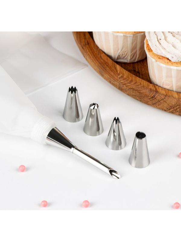 Набор кондитерский «Десертный» 7 предметов: мешок 22×12 см, насадки 5 шт, адаптер