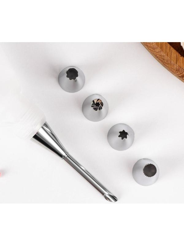 Набор кондитерский «Десертный» 7 предметов: мешок 22×12 см, насадки 5 шт, адаптер