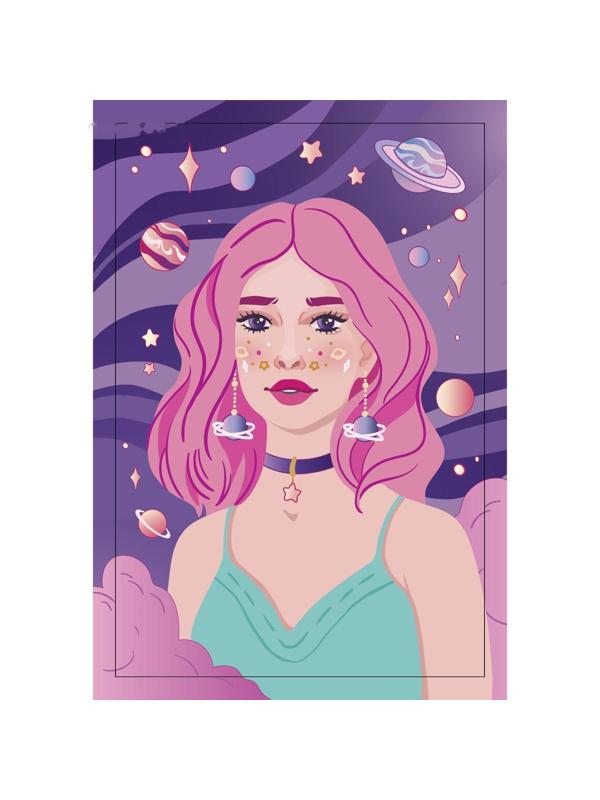 Алмазная мозаика на подрамнике с полным заполнением «Космическая девушка», 20х30 см
