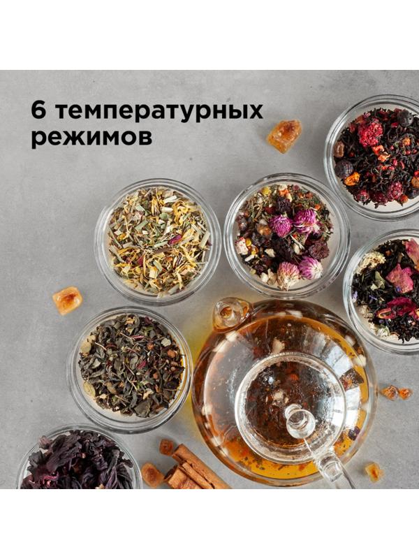 Чайник электрический REDMOND RK-G1308D, стекло, 1.7 л, 1500 Вт, регулировка t°, чёрный