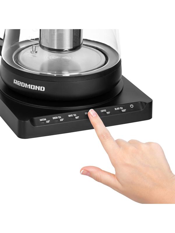 Чайник электрический REDMOND RK-G1308D, стекло, 1.7 л, 1500 Вт, регулировка t°, чёрный