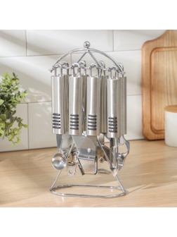 Набор кухонных инструментов «Дигни», 6 предметов, на подставке, цвет серебряный