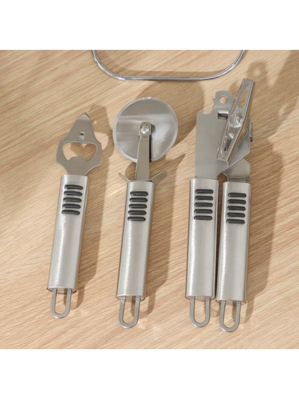 Набор кухонных инструментов «Дигни», 6 предметов, на подставке, цвет серебряный