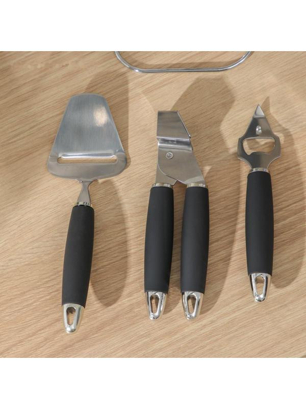 Набор кухонных инструментов «Реми», 6 предметов, на подставке, цвет чёрный