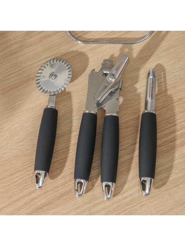 Набор кухонных инструментов «Реми», 6 предметов, на подставке, цвет чёрный