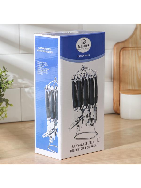 Набор кухонных инструментов «Реми», 6 предметов, на подставке, цвет чёрный