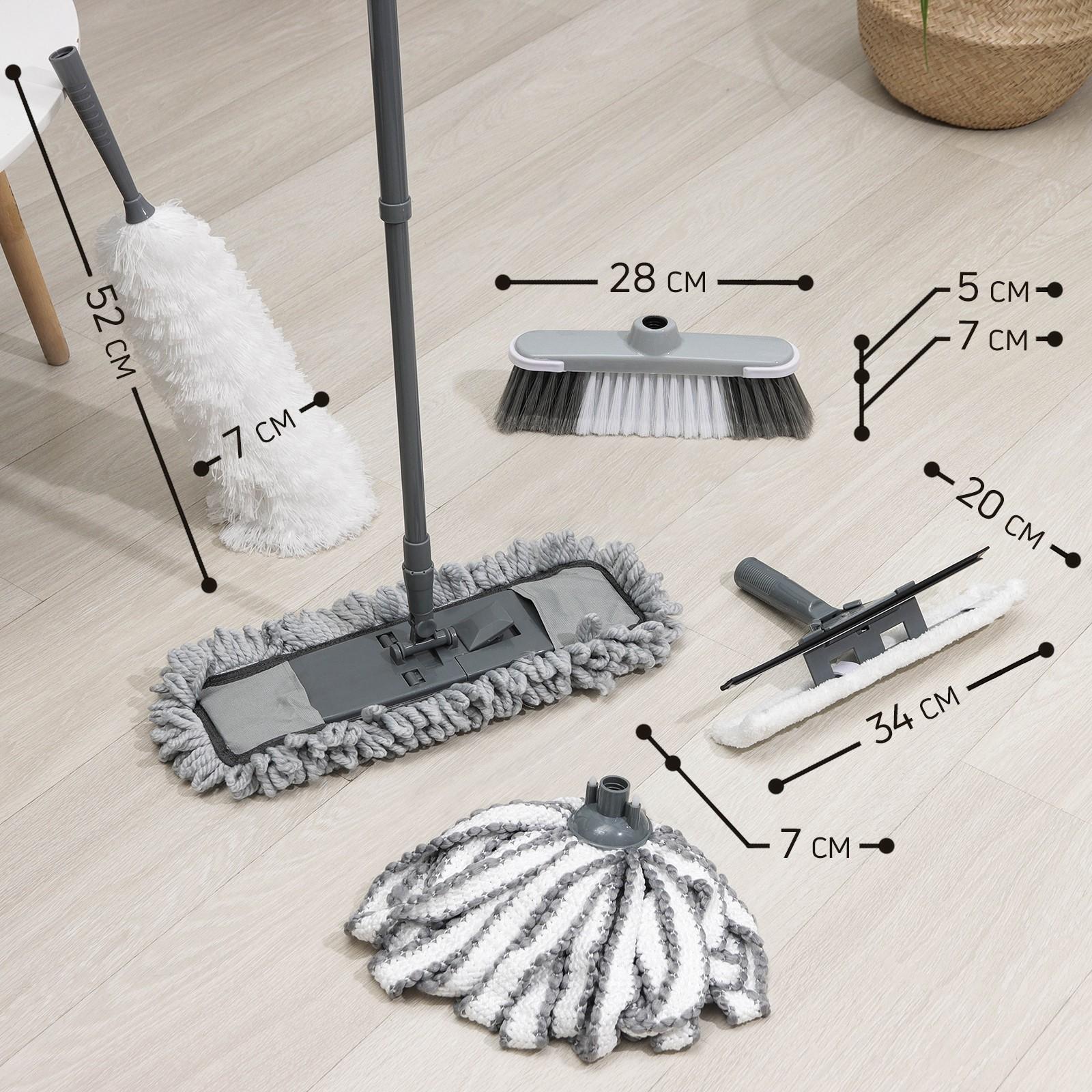 Комплект для уборки Raccoon «Универсальный», 6 предметов: насадка моп, флаундер для швабры с насадкой, метла, окномойка, щётка для пыли и черенок.