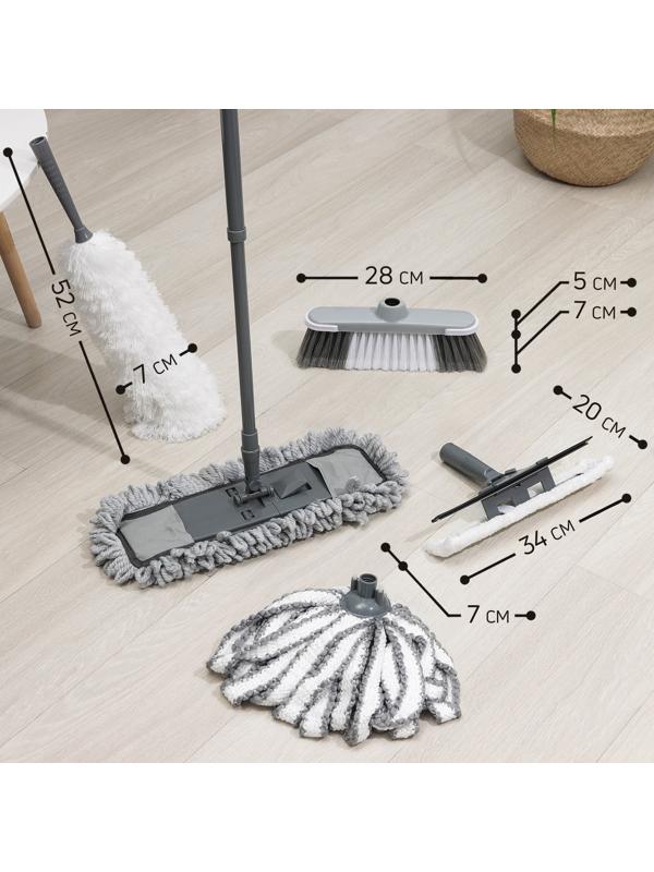 Комплект для уборки Raccoon «Универсальный», 6 предметов: насадка моп, флаундер для швабры с насадкой, метла, окномойка, щётка для пыли и черенок.