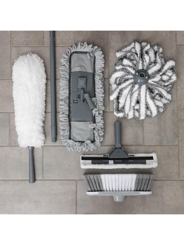 Комплект для уборки Raccoon «Универсальный», 6 предметов: насадка моп, флаундер для швабры с насадкой, метла, окномойка, щётка для пыли и черенок.