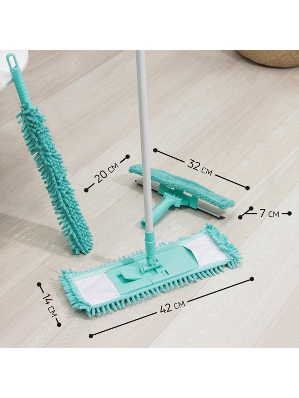 Комплект для уборки Raccoon «Универсальный», 4 предмета: окномойка, швабра, щётка для пыли и черенок