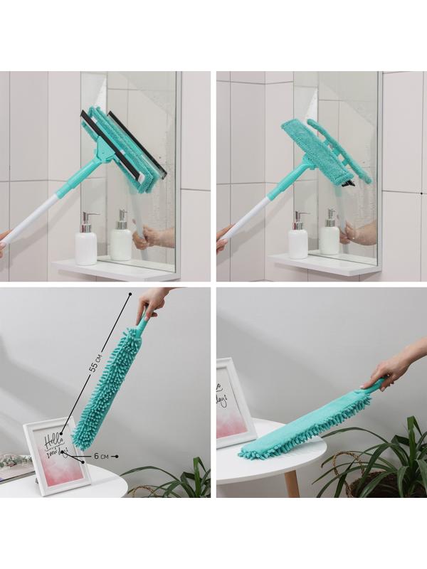 Комплект для уборки Raccoon «Универсальный», 4 предмета: окномойка, швабра, щётка для пыли и черенок