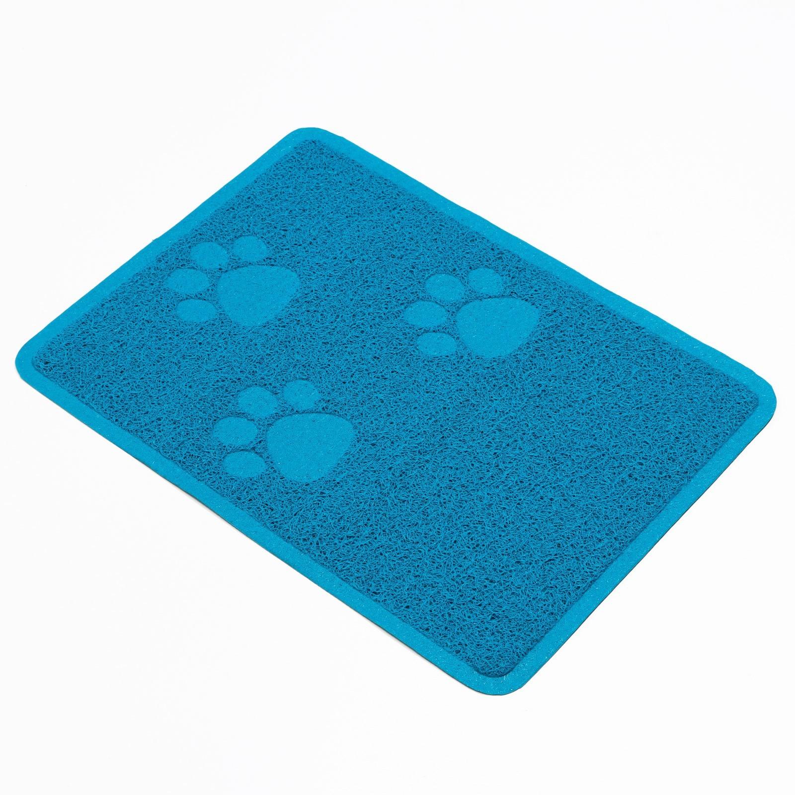 Коврик 2-в-1 под миску/туалет животных со скругленными углами, 48 х 35 см, голубой