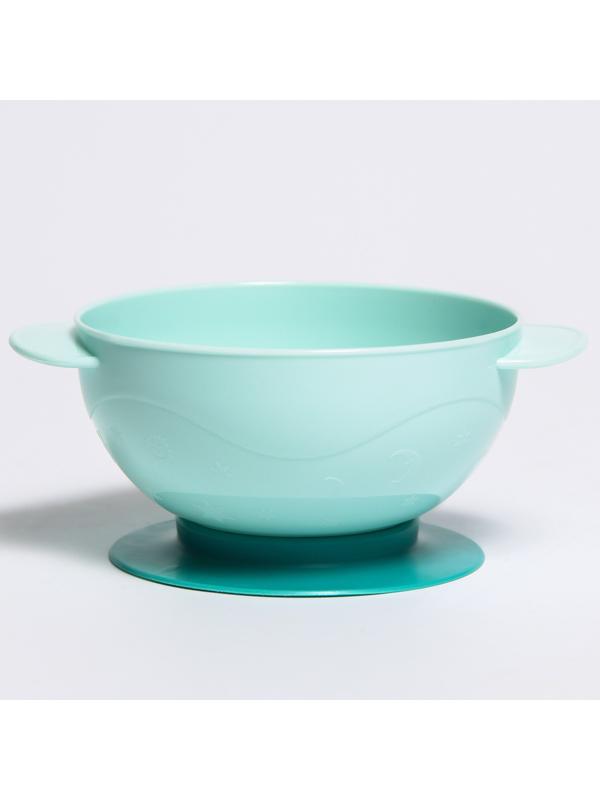 Набор для кормления: миска на присоске с крышкой, ложка, 400 мл., цвет бирюзовый