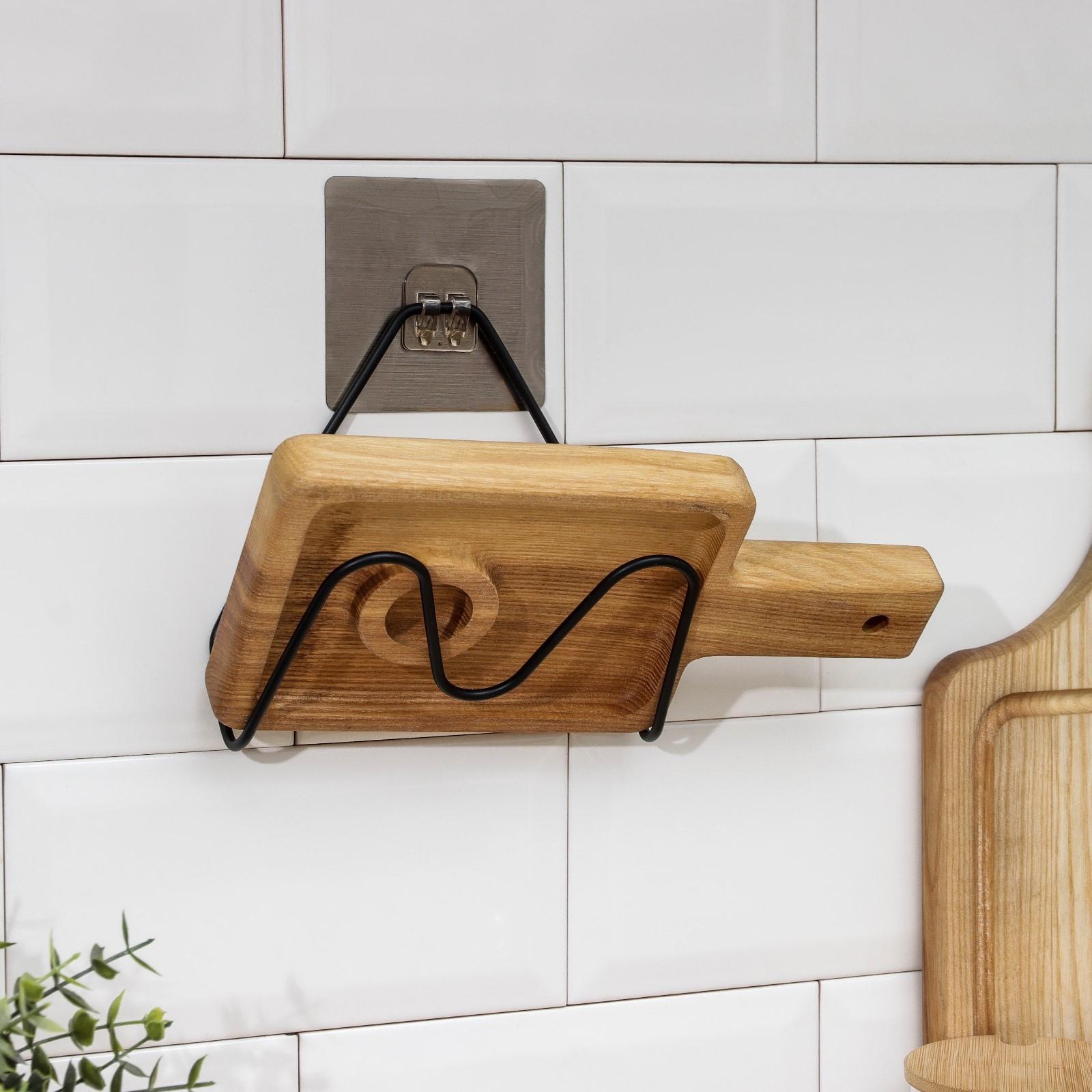 Держатель для крышек и разделочных досок Доляна, 16×8×14,6 см, на липучке, цвет чёрный