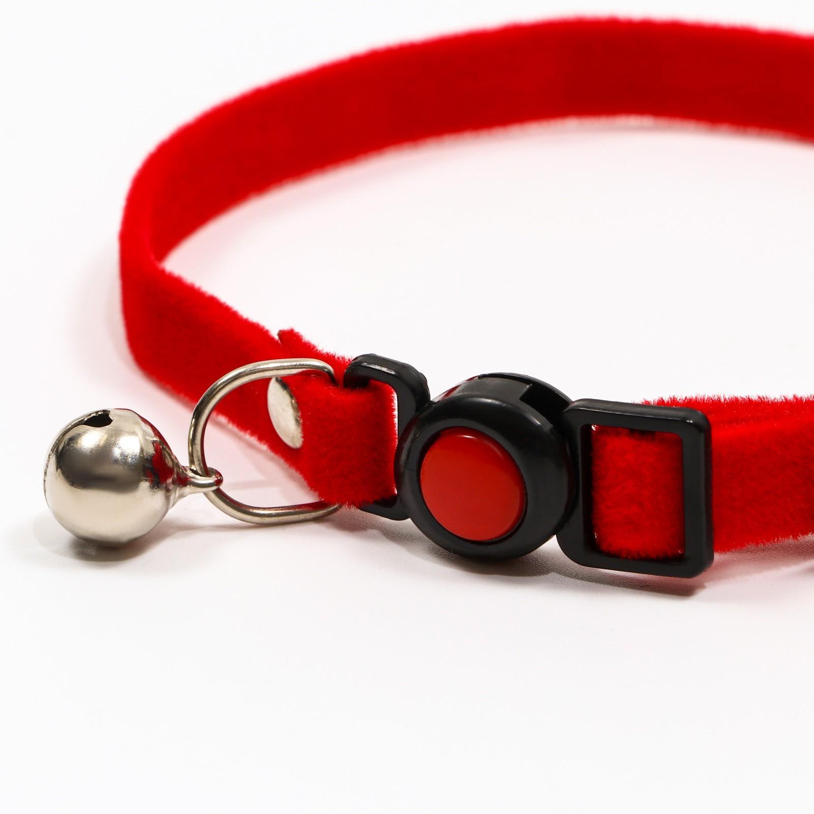 Ошейник кошачий мягкий с бубенчиком, 30 х 1 см, текстиль, красный