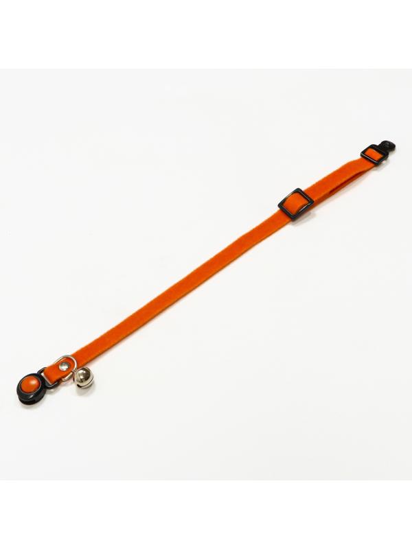 Ошейник кошачий мягкий с бубенчиком, 30 х 1 см, текстиль, оранжевый